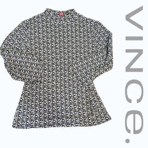 VINCE Cream & Black Mock Turtleneck 3/4 Sleeve Blouse